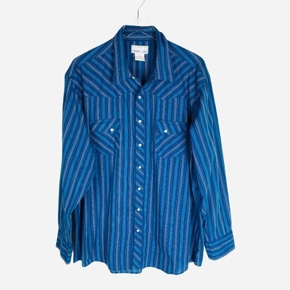 Wrangler Rancher Casual Striped Pearl Snap Shirt - Picture 1 of 10